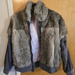 Vintage 1980 Grey Suede And Rabbit Fur Coat Size Medium